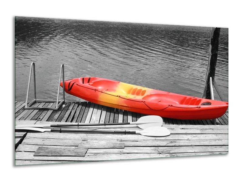 Canvas Schilderij Boot, Water | Zwart, Wit, Rood | 120x70cm 1Luik