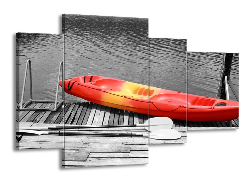 Glasschilderij Boot, Water | Zwart, Wit, Rood | 120x75cm 4Luik