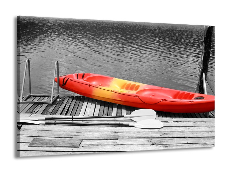 Glasschilderij Boot, Water | Zwart, Wit, Rood | 140x90cm 1Luik