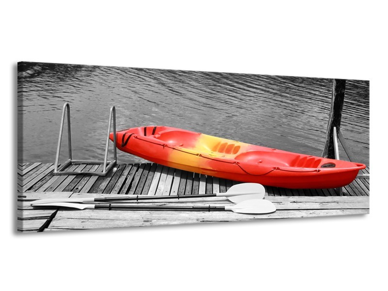 Glasschilderij Boot, Water | Zwart, Wit, Rood | 145x58cm 1Luik