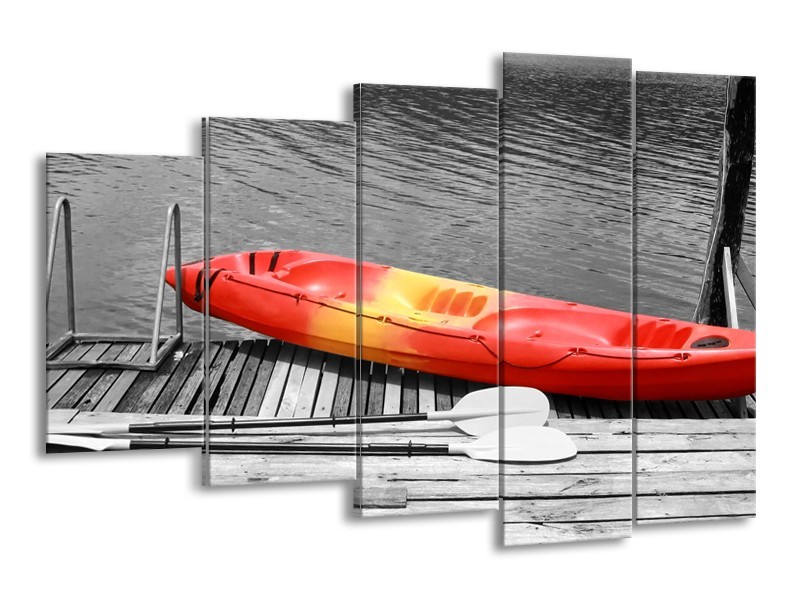 Glasschilderij Boot, Water | Zwart, Wit, Rood | 150x100cm 5Luik