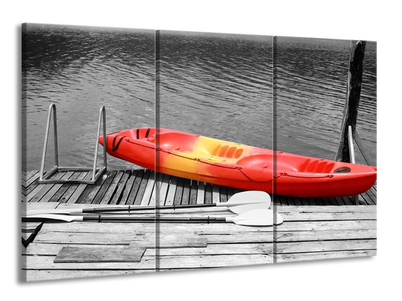 Glasschilderij Boot, Water | Zwart, Wit, Rood | 165x100cm 3Luik