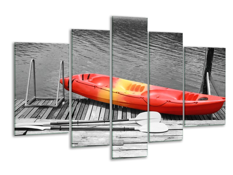 Glasschilderij Boot, Water | Zwart, Wit, Rood | 170x100cm 5Luik