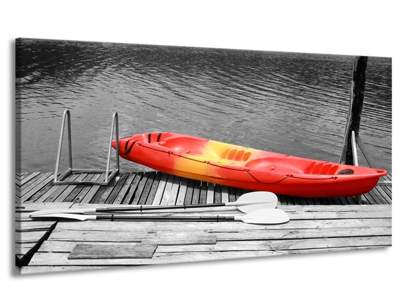Canvas Schilderij Boot, Water | Zwart, Wit, Rood | 170x90cm 1Luik