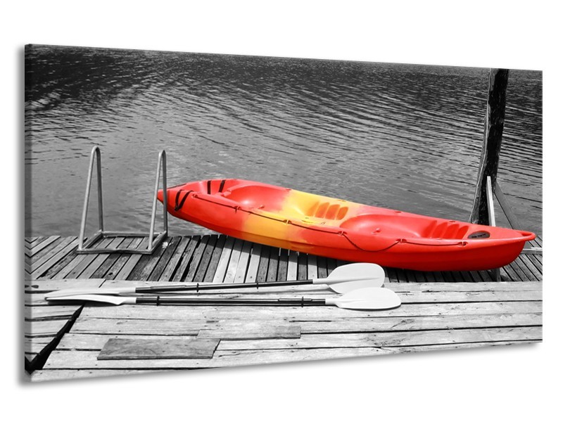 Canvas Schilderij Boot, Water | Zwart, Wit, Rood | 190x100cm 1Luik