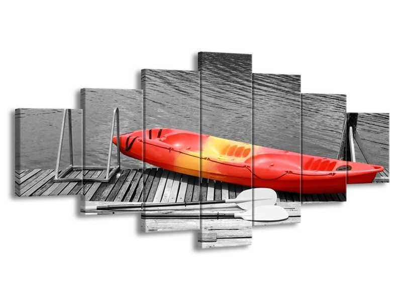 Glasschilderij Boot, Water | Zwart, Wit, Rood | 210x100cm 7Luik