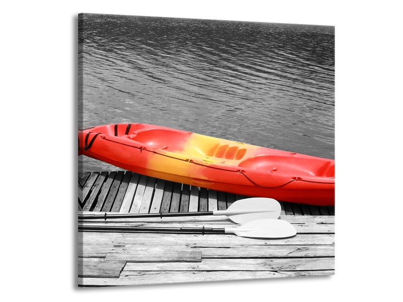 Glasschilderij Boot, Water | Zwart, Wit, Rood | 50x50cm 1Luik