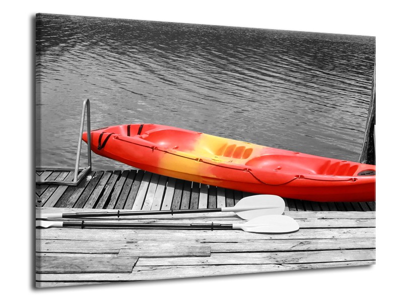 Canvas Schilderij Boot, Water | Zwart, Wit, Rood | 70x50cm 1Luik