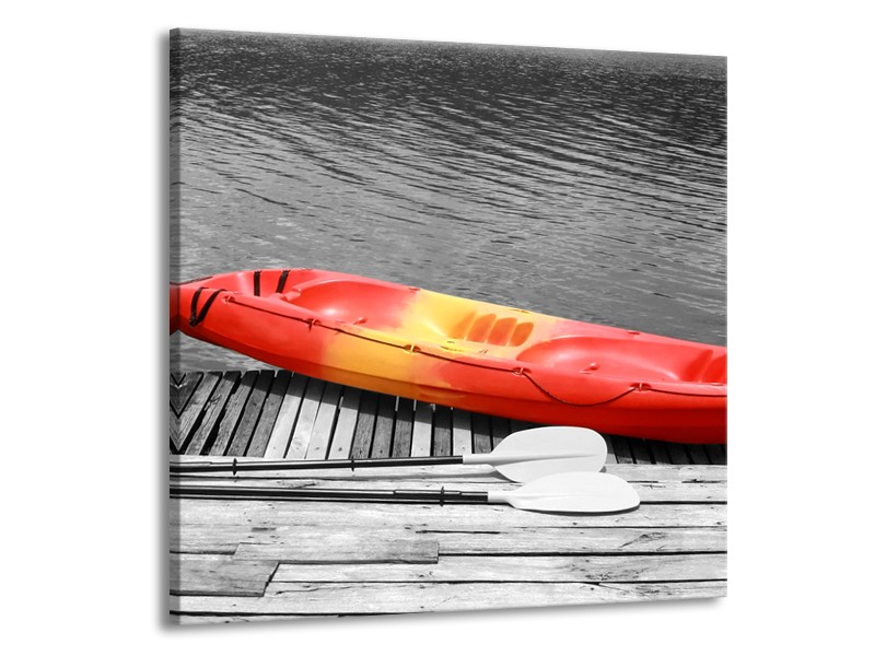 Glasschilderij Boot, Water | Zwart, Wit, Rood | 70x70cm 1Luik