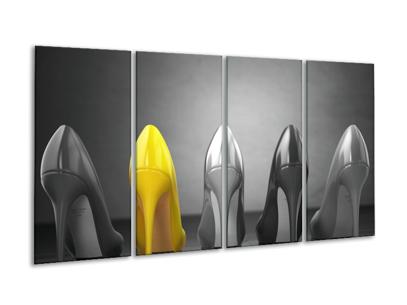 Canvas Schilderij Schoenen, Vrouw | Grijs, Geel | 160x80cm 4Luik