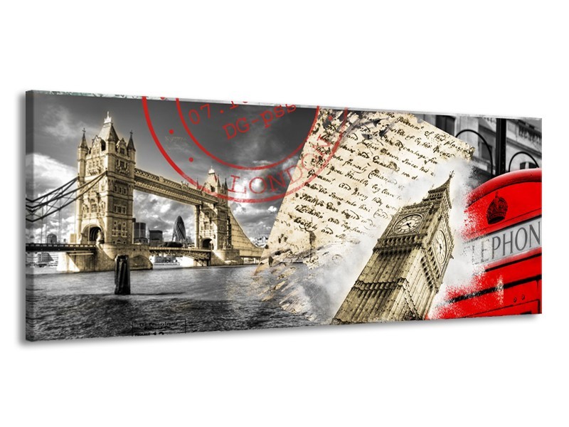 Glasschilderij Engeland, London | Grijs, Crème, Rood | 145x58cm 1Luik