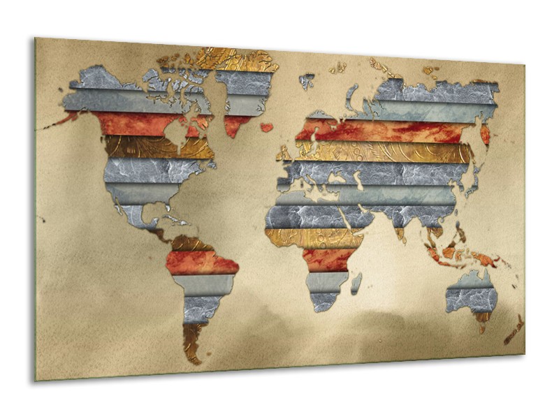 Canvas Schilderij Wereldkaart | Grijs, Crème, Bruin | 120x70cm 1Luik