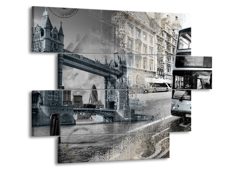 Canvas Schilderij Engeland, London | Grijs, Crème | 115x85cm 4Luik