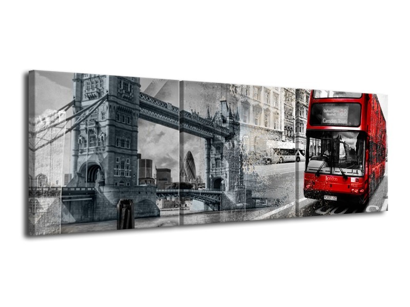 Canvas Schilderij Engeland, London | Grijs, Rood | 120x40cm 3Luik