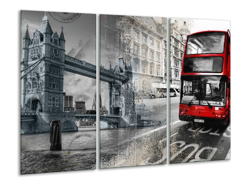 Glasschilderij Engeland, London | Grijs, Rood | 120x80cm 3Luik