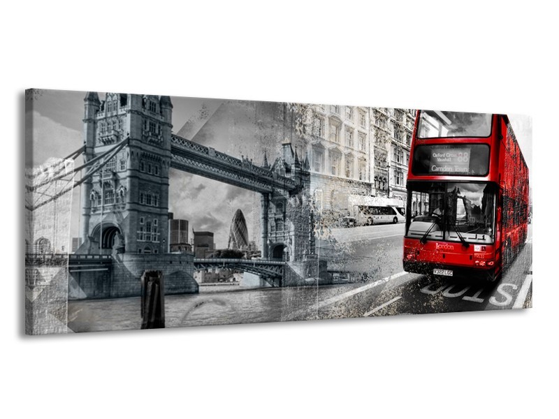 Canvas Schilderij Engeland, London | Grijs, Rood | 145x58cm 1Luik