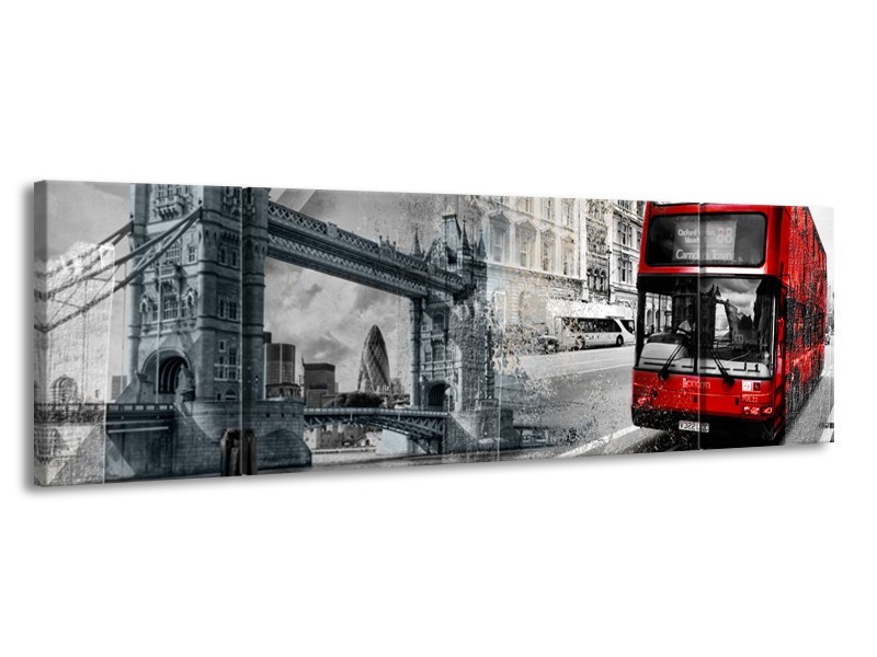 Canvas Schilderij Engeland, London | Grijs, Rood | 170x50cm 3Luik