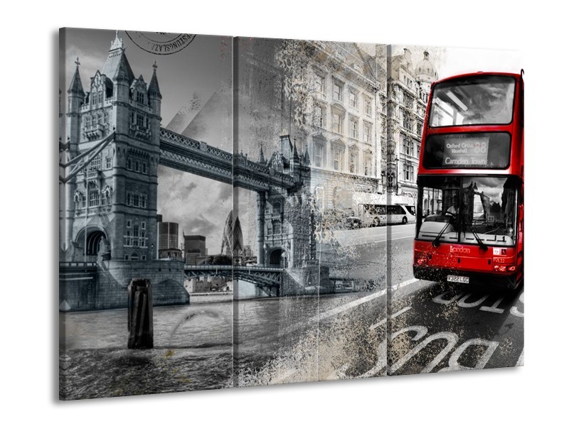 Glasschilderij Engeland, London | Grijs, Rood | 60x90cm 3Luik