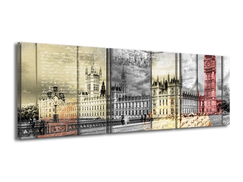 Glasschilderij Engeland, London | Grijs, Crème, Rood | 150x50cm 3Luik