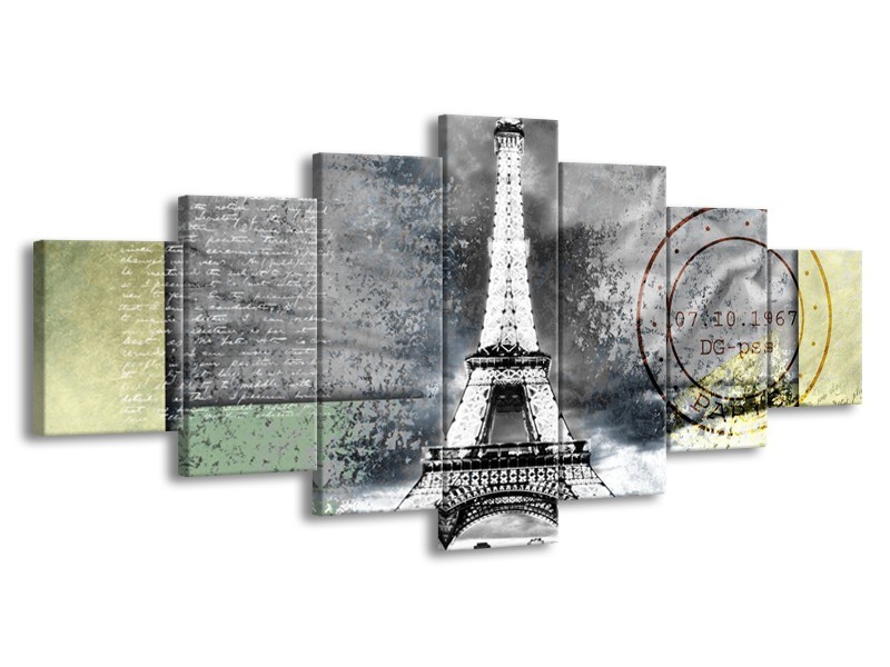 Canvas Schilderij Parijs, Eiffeltoren | Grijs, Crème, Groen | 210x100cm 7Luik