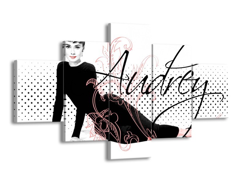 Canvas Schilderij Audrey, Popart | Zwart, Wit, Rood | 125x70cm 5Luik