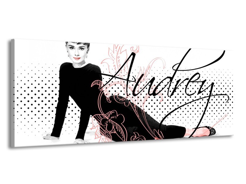 Canvas Schilderij Audrey, Popart | Zwart, Wit, Rood | 145x58cm 1Luik