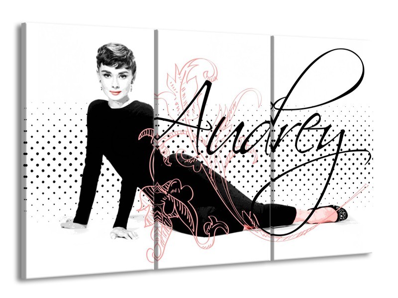 Canvas Schilderij Audrey, Popart | Zwart, Wit, Rood | 165x100cm 3Luik