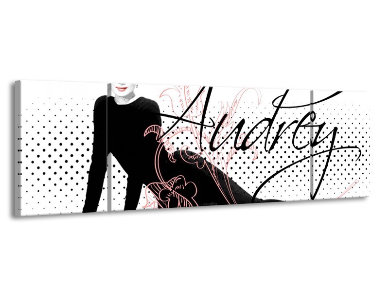 Glasschilderij Audrey, Popart | Zwart, Wit, Rood | 170x50cm 3Luik