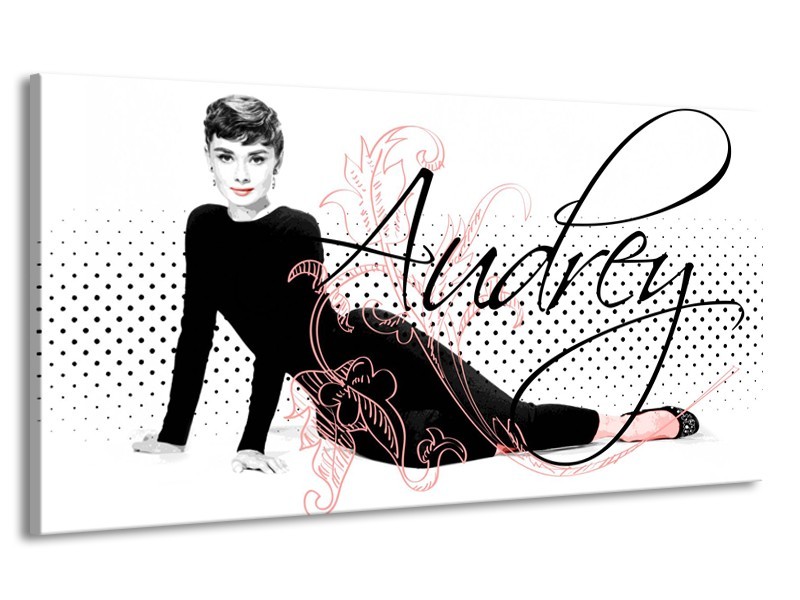 Canvas Schilderij Audrey, Popart | Zwart, Wit, Rood | 170x90cm 1Luik