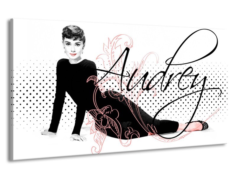 Canvas Schilderij Audrey, Popart | Zwart, Wit, Rood | 190x100cm 1Luik