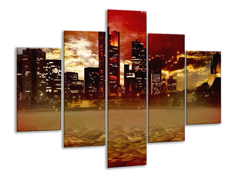 Glasschilderij New York, Steden | Bruin, Rood, Oranje | 100x70cm 5Luik