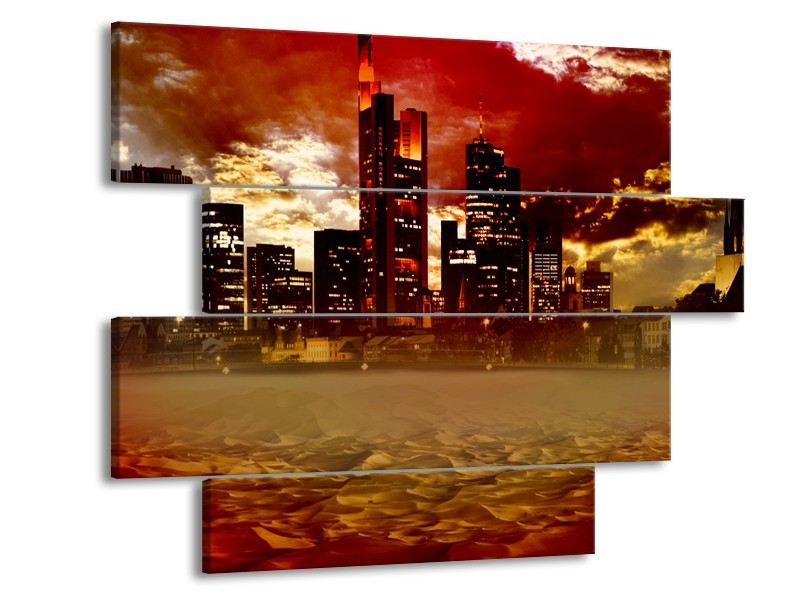 Glasschilderij New York, Steden | Bruin, Rood, Oranje | 115x85cm 4Luik