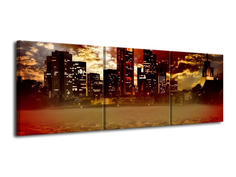 Glasschilderij New York, Steden | Bruin, Rood, Oranje | 120x40cm 3Luik