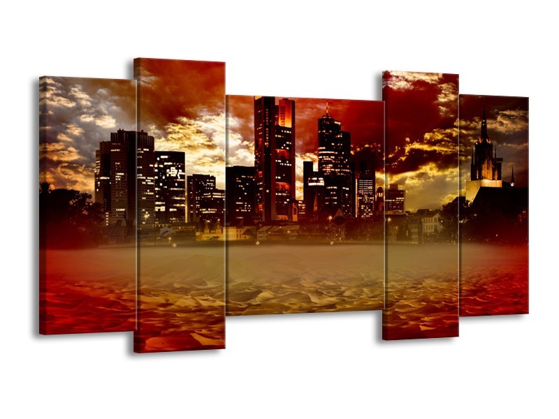 Glasschilderij New York, Steden | Bruin, Rood, Oranje | 120x65cm 5Luik