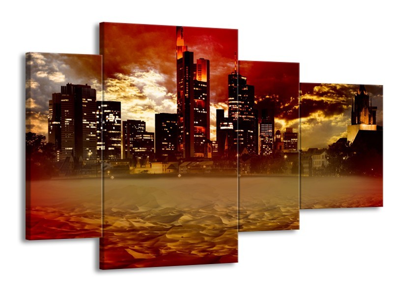 Glasschilderij New York, Steden | Bruin, Rood, Oranje | 120x75cm 4Luik