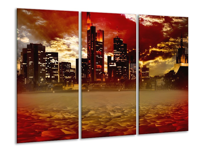 Canvas Schilderij New York, Steden | Bruin, Rood, Oranje | 120x80cm 3Luik