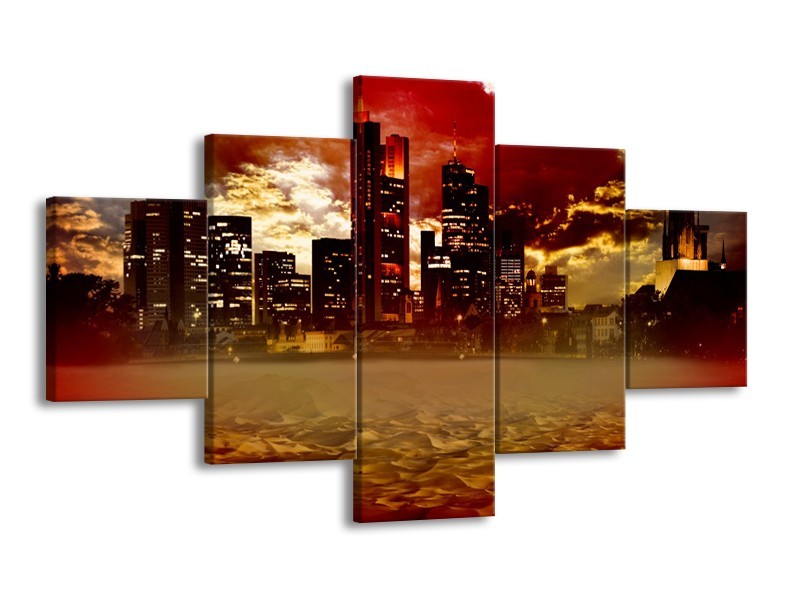 Glasschilderij New York, Steden | Bruin, Rood, Oranje | 125x70cm 5Luik