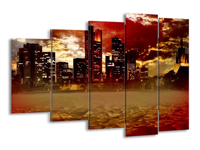 Canvas Schilderij New York, Steden | Bruin, Rood, Oranje | 150x100cm 5Luik