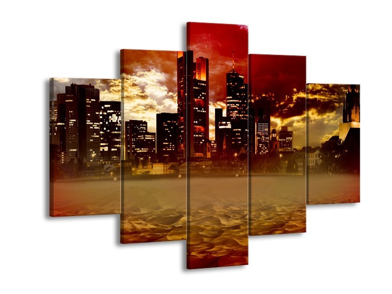 Canvas Schilderij New York, Steden | Bruin, Rood, Oranje | 150x105cm 5Luik