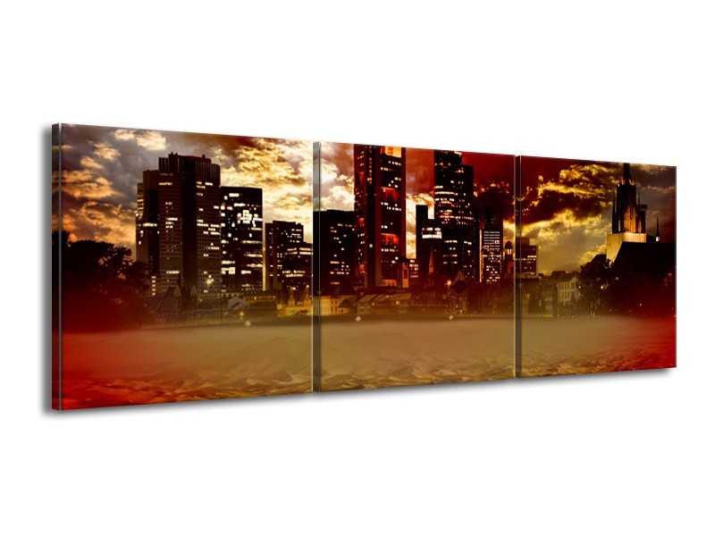 Canvas Schilderij New York, Steden | Bruin, Rood, Oranje | 150x50cm 3Luik