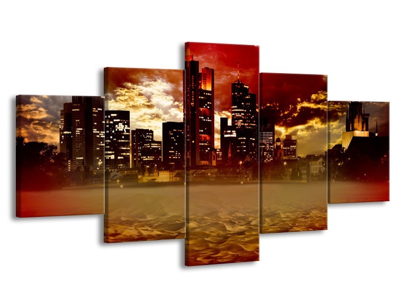 Canvas Schilderij New York, Steden | Bruin, Rood, Oranje | 150x80cm 5Luik