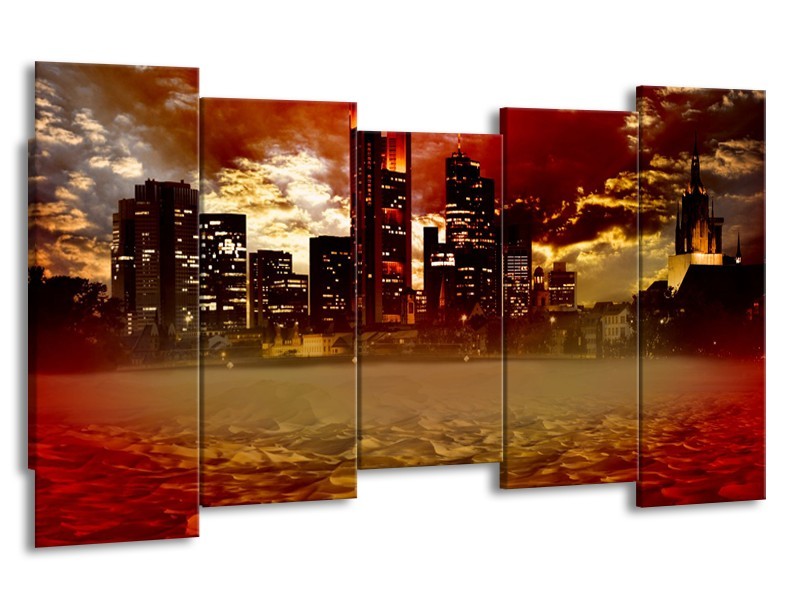 Glasschilderij New York, Steden | Bruin, Rood, Oranje | 150x80cm 5Luik