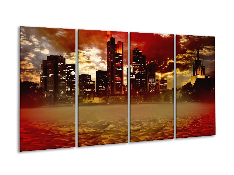 Canvas Schilderij New York, Steden | Bruin, Rood, Oranje | 160x80cm 4Luik