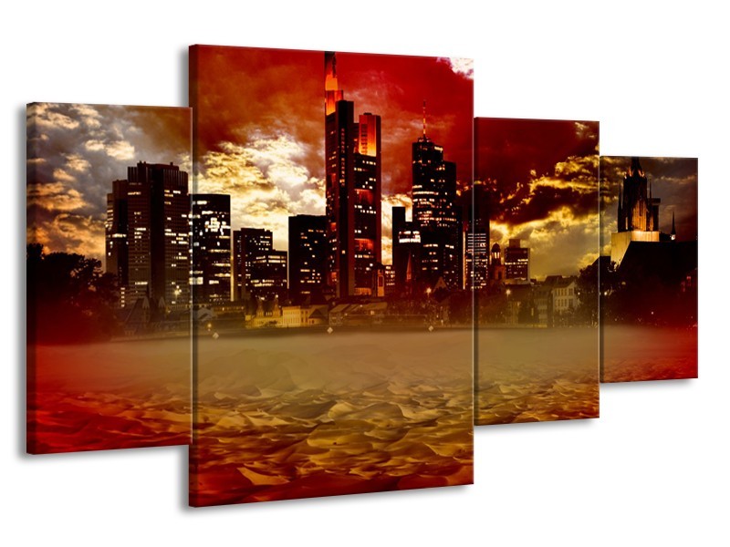 Glasschilderij New York, Steden | Bruin, Rood, Oranje | 160x90cm 4Luik