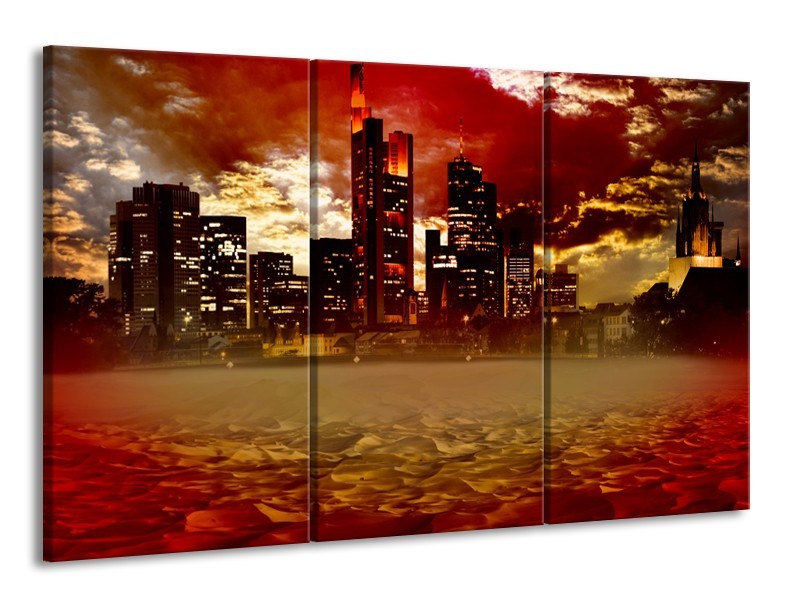 Canvas Schilderij New York, Steden | Bruin, Rood, Oranje | 165x100cm 3Luik