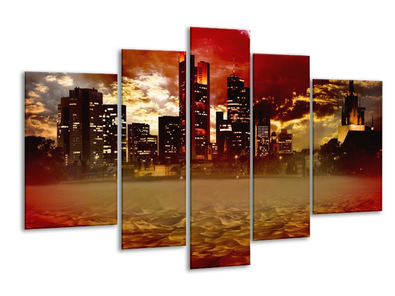 Glasschilderij New York, Steden | Bruin, Rood, Oranje | 170x100cm 5Luik