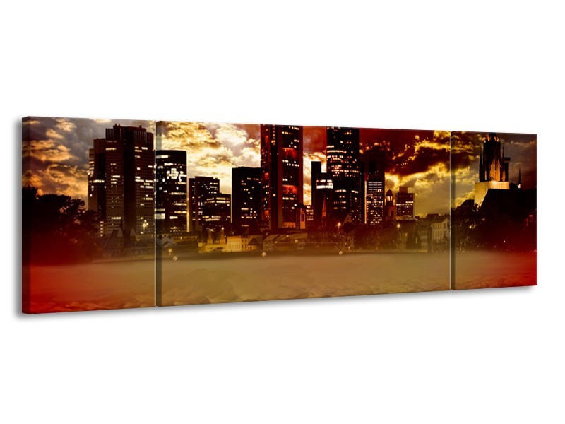 Canvas Schilderij New York, Steden | Bruin, Rood, Oranje | 170x50cm 3Luik