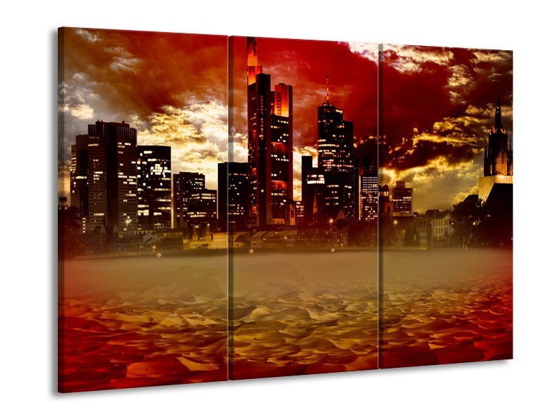 Canvas Schilderij New York, Steden | Bruin, Rood, Oranje | 60x90cm 3Luik