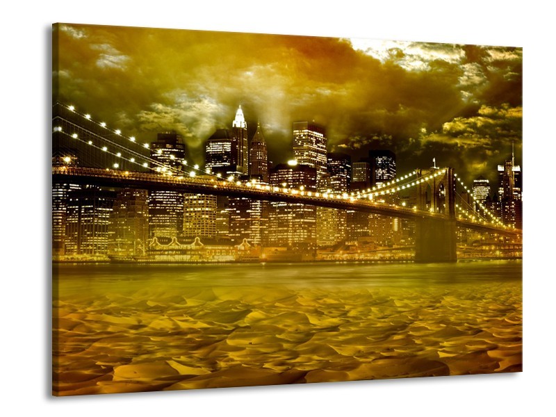 Glasschilderij New York, Brug | Oranje, Bruin, Groen | 100x70cm 1Luik