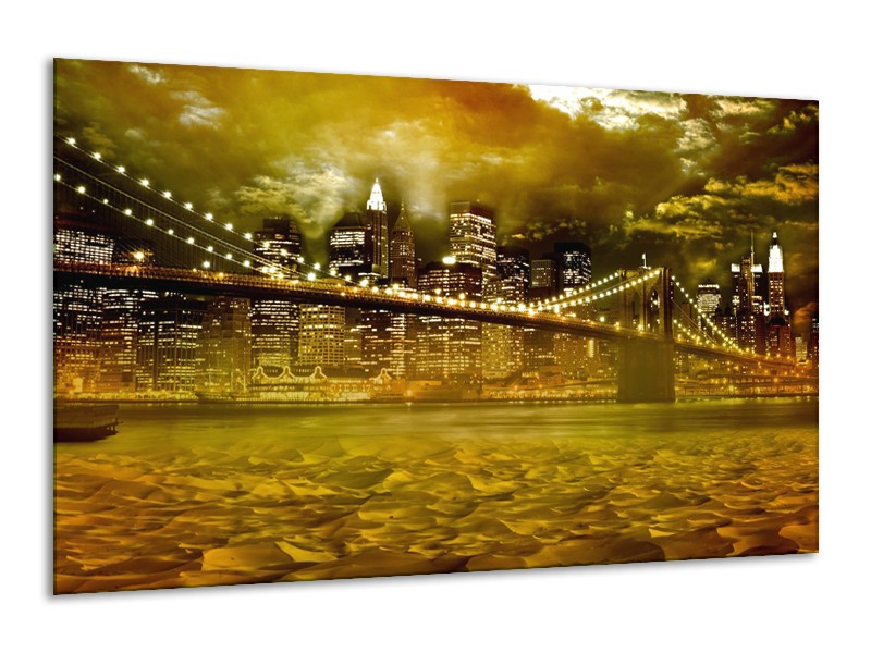 Glasschilderij New York, Brug | Oranje, Bruin, Groen | 120x70cm 1Luik